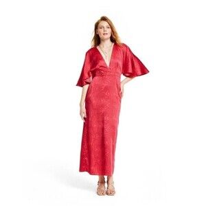 NEW Target x Fe Noel Maxi Dress Red Palm Leaf Print Sz 18 Flutter Sleeve Fairy